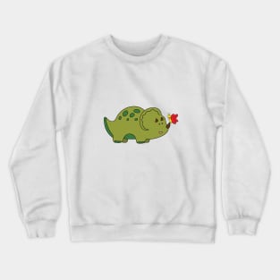 cute green triceratops dinosaur with little butterfly Crewneck Sweatshirt